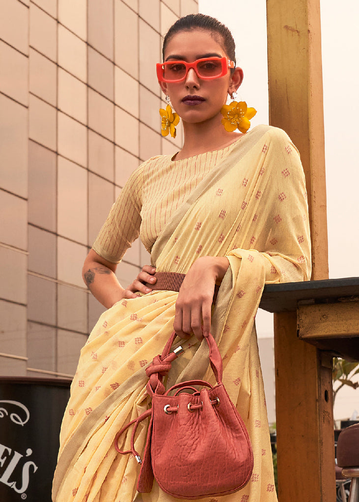 Royal Yellow Handloom Weaving Banarasi Cotton Silk Saree Clothsvilla