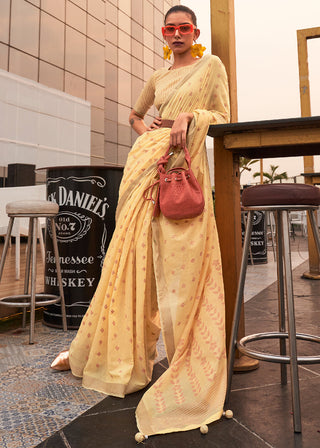 Royal Yellow Handloom Weaving Banarasi Cotton Silk Saree Clothsvilla