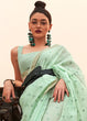 Load image into Gallery viewer, Seafoam Green Handloom Weaving Banarasi Cotton Silk Saree Clothsvilla