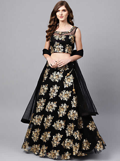 Charming Black Colored Part Wear Designer Sequins Embroidered Lehenga choli ClothsVilla Main image