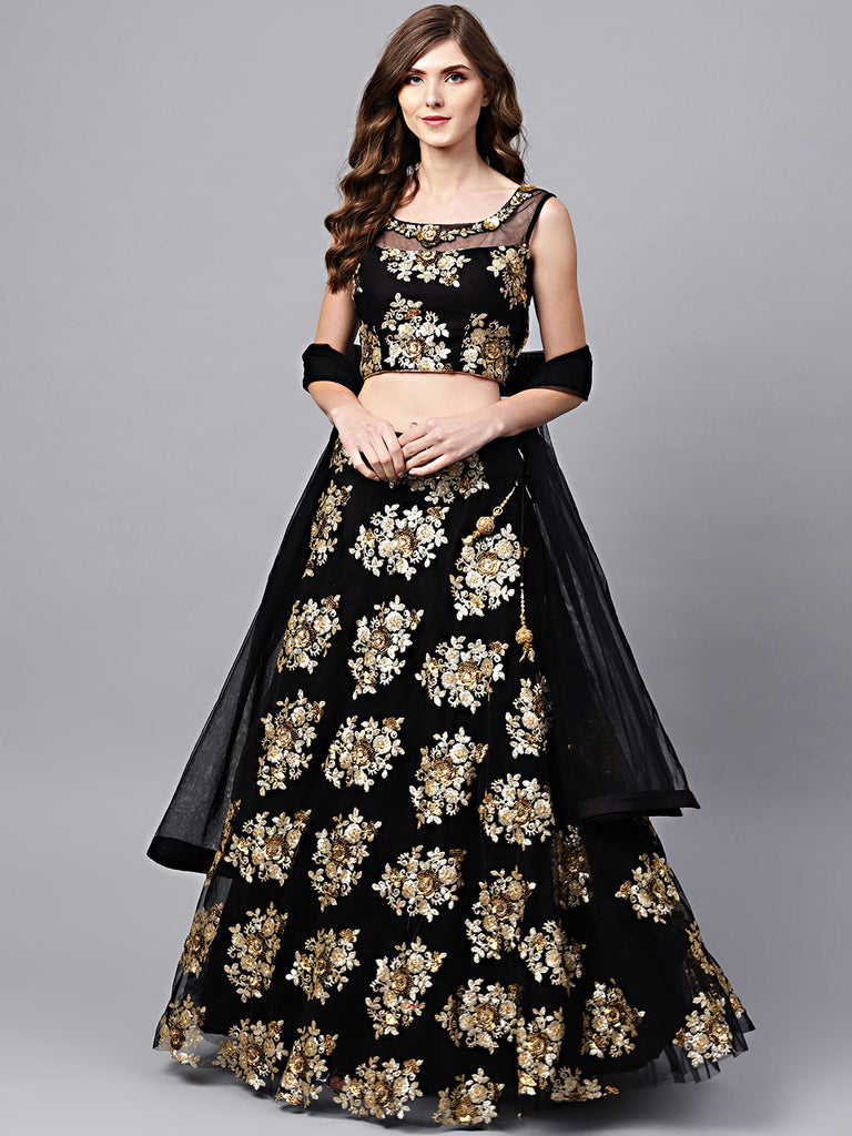 Charming Black Colored Part Wear Designer Sequins Embroidered Lehenga choli ClothsVilla