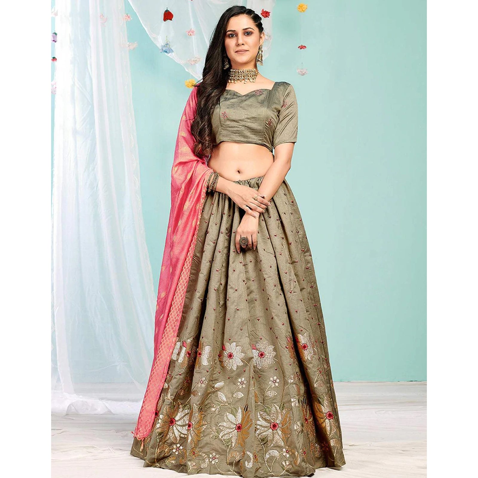 Pastel Brown Gota Patti and Zari Stich Without can can work Lehenga choli ClothsVilla
