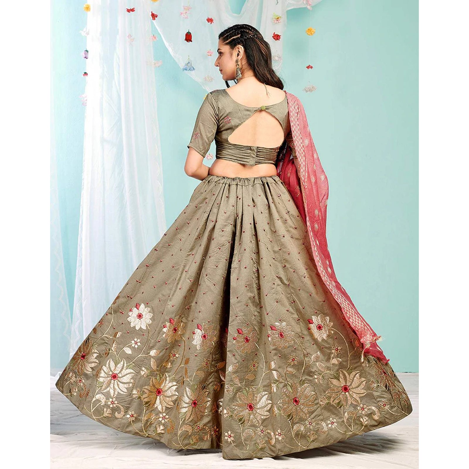 Pastel Brown Gota Patti and Zari Stich Without can can work Lehenga choli ClothsVilla