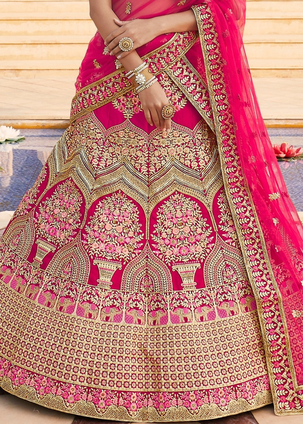 Rose Pink Velvet  Bridal Lehenga Choli with Embroidery & Hand work Clothsvilla