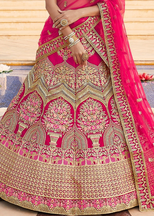 Rose Pink Velvet  Bridal Lehenga Choli with Embroidery & Hand work Clothsvilla
