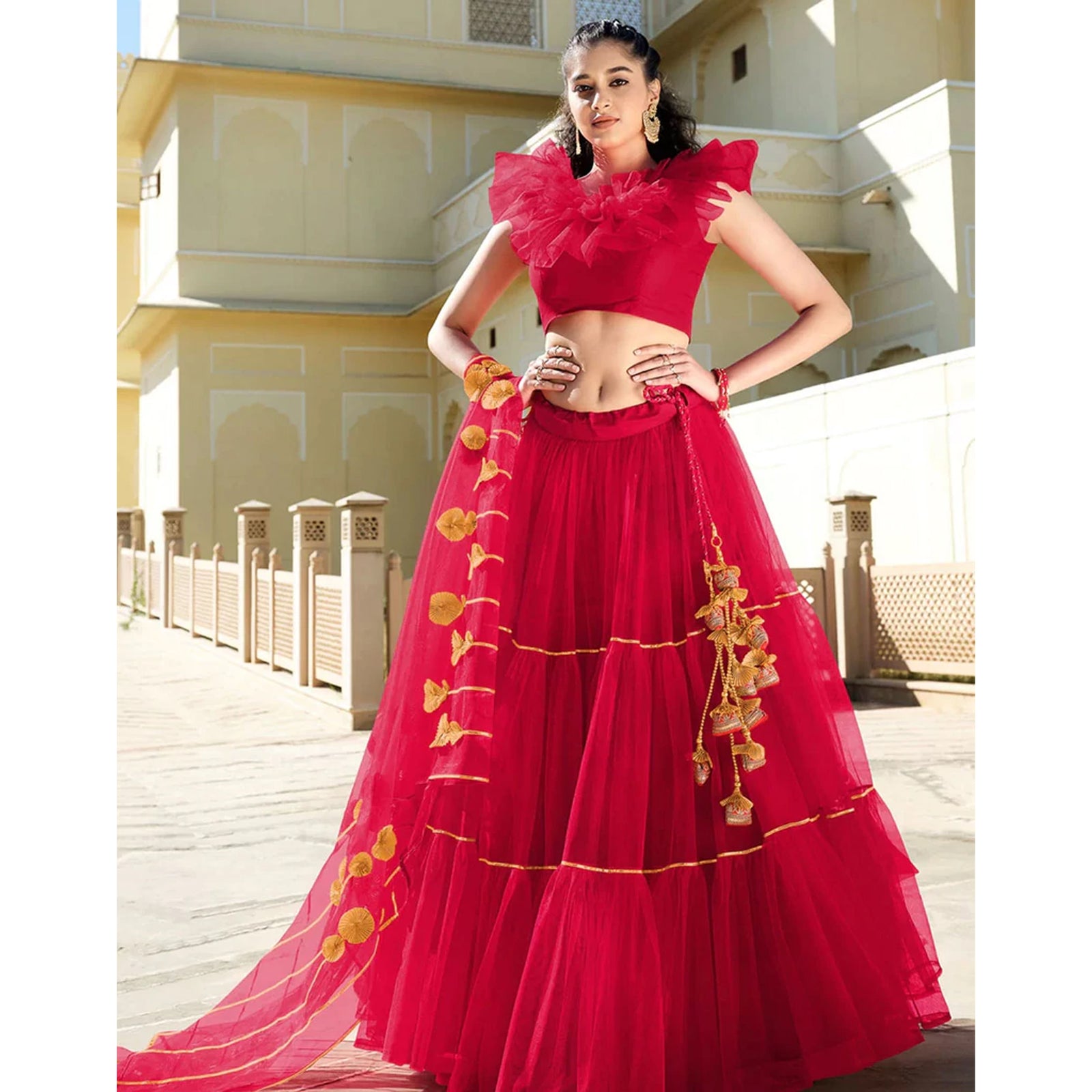 Rose Red Gota Patti Pattern work Lehenga choli ClothsVilla