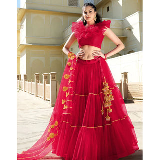 Rose Red Gota Patti Pattern work Lehenga choli ClothsVilla