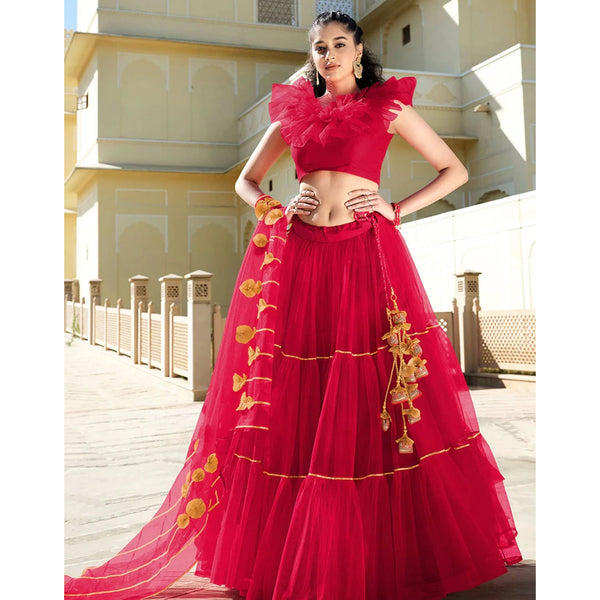 Rose Red Gota Patti Pattern work Lehenga choli ClothsVilla