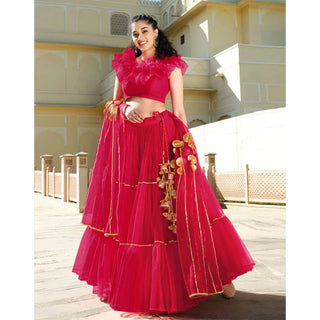 Rose Red Gota Patti Pattern work Lehenga choli ClothsVilla