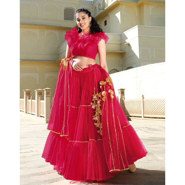 Rose Red Gota Patti Pattern work Lehenga choli ClothsVilla
