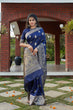 Load image into Gallery viewer, Navy Blue Weaving Banarasi Silk Festival Wear Saree ClothsVilla