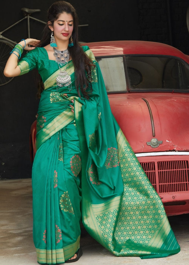 Green Silk Saree with Heavy Zari work Golden Pallu Clothsvilla