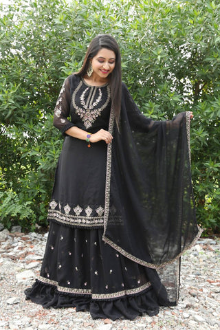 Lehenga Suit Set in Black with Intricate Embroidery Design Clothsvilla