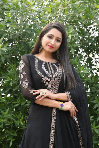 Lehenga Suit Set in Black with Intricate Embroidery Design Clothsvilla