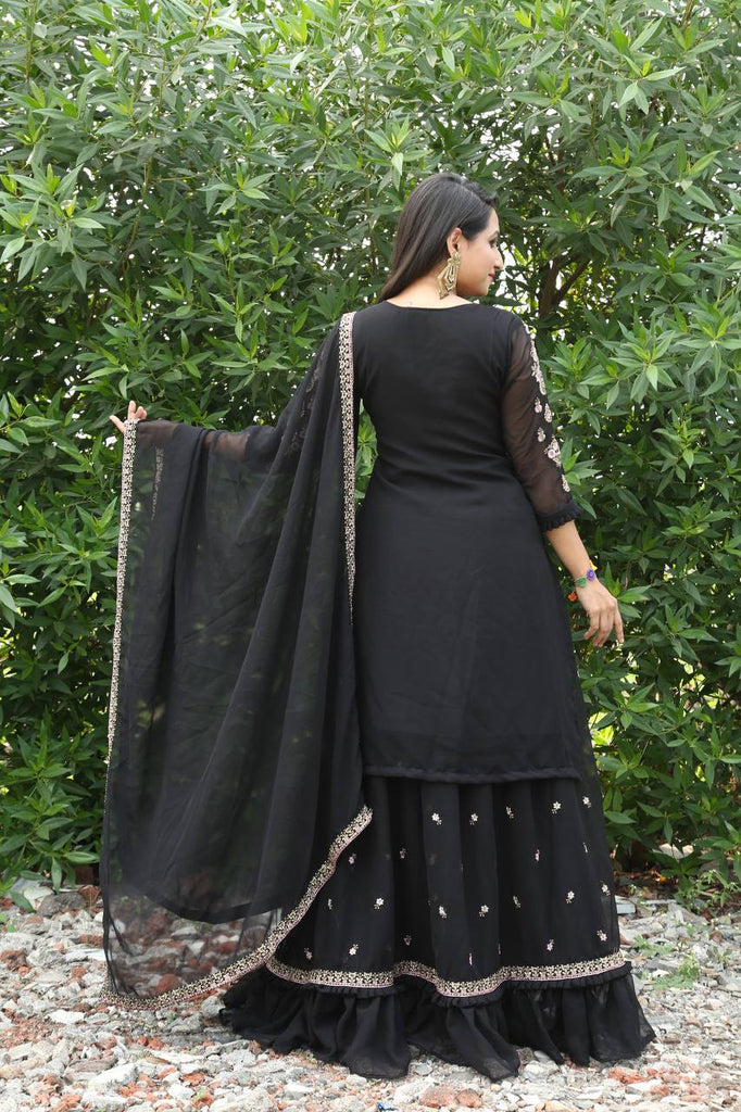 Lehenga Suit Set in Black with Intricate Embroidery Design Clothsvilla