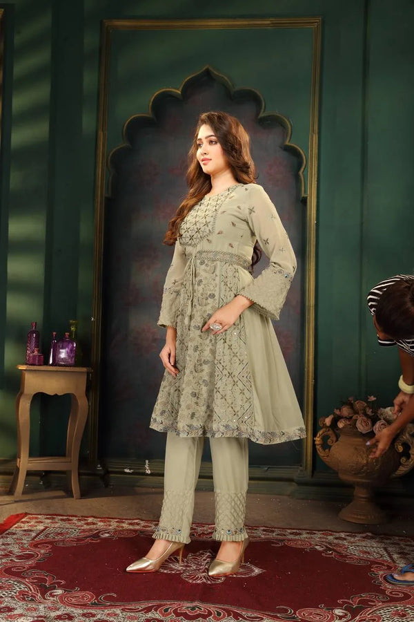 Anarkali Suit Set in Mint Green for Party Wear Clothsvilla