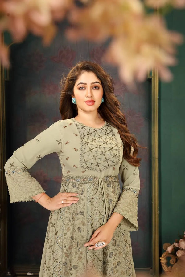 Anarkali Suit Set in Mint Green for Party Wear Clothsvilla