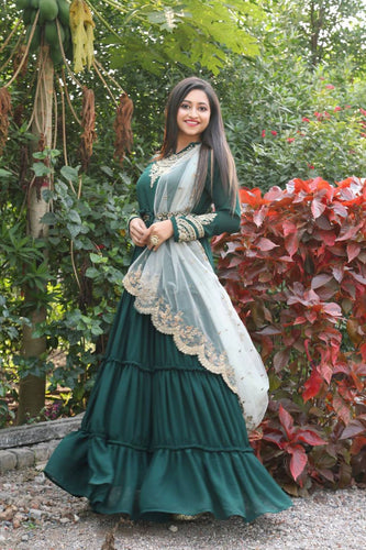 Dupatta-Adorned Green Gown with Ruffles Clothsvilla