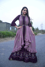 Load image into Gallery viewer, Dupatta-embellished Floor-length Gown in Purple Hue Clothsvilla