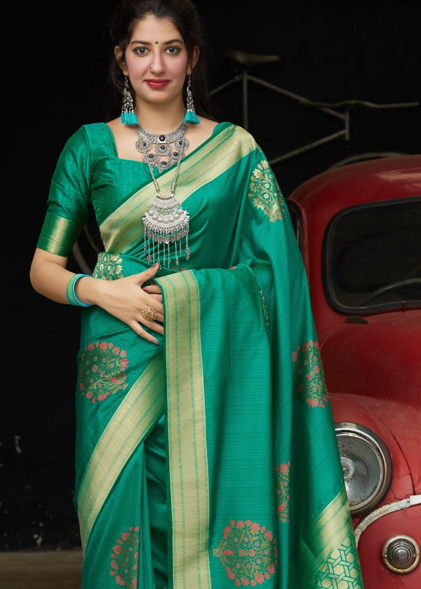 Green Silk Saree with Heavy Zari work Golden Pallu Clothsvilla