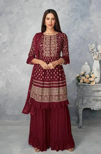 Load image into Gallery viewer, Women&#39;s Maroon Sharara Set for Party Wear Clothsvilla