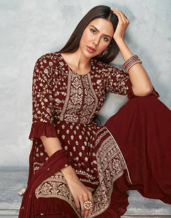 Women's Maroon Sharara Set for Party Wear Clothsvilla