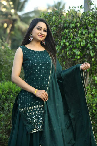 Women's Party Wear Sharara Set in Dark Green Clothsvilla