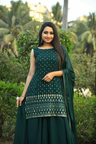Women's Party Wear Sharara Set in Dark Green Clothsvilla