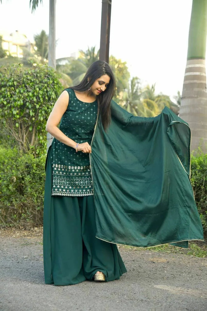Women's Party Wear Sharara Set in Dark Green Clothsvilla