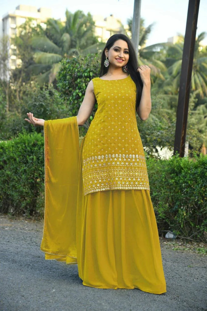 Women's Yellow Sharara Set for Party Wear Clothsvilla