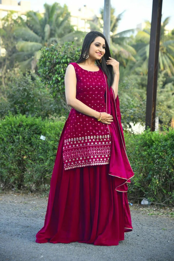 Women's Rani Pink Sharara Set for Party Wear - ClothsVilla.com