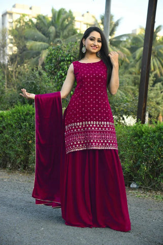 Women's Rani Pink Sharara Set for Party Wear - ClothsVilla.com