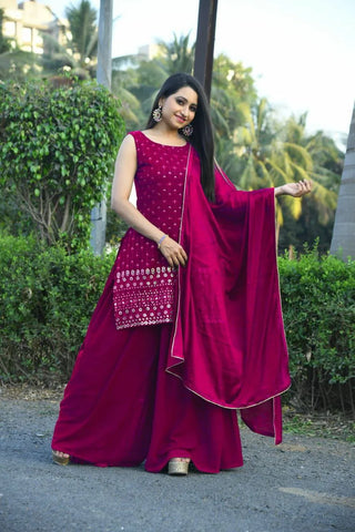 Women's Rani Pink Sharara Set for Party Wear - ClothsVilla.com