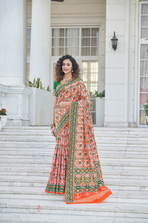 Orange Color Patola Weaving Zari Silk Saree Clothsvilla Main image