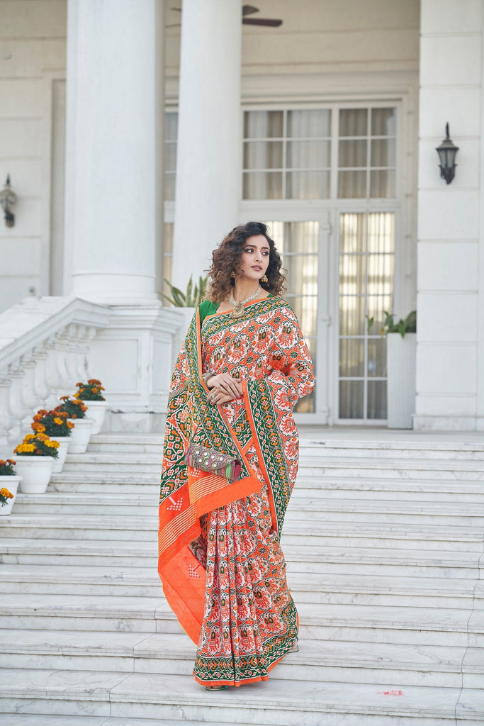 Orange Color Patola Weaving Zari Silk Saree Clothsvilla
