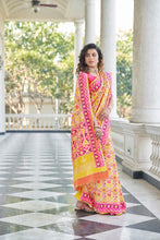Load image into Gallery viewer, Yellow With Pink Color Patola Weaving Zari Silk Saree Clothsvilla