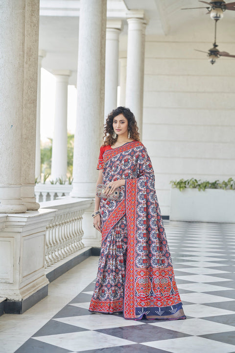 Navy Blue Color Patola Weaving Zari Silk Saree Clothsvilla Main image