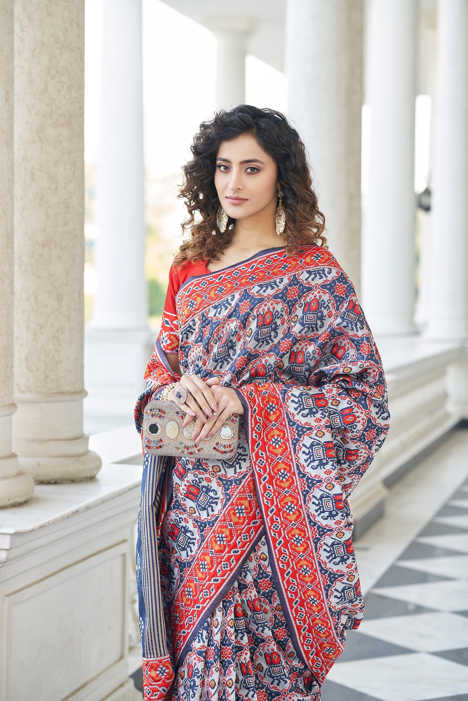 Navy Blue Color Patola Weaving Zari Silk Saree Clothsvilla