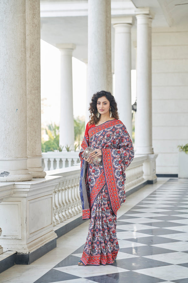 Navy Blue Color Patola Weaving Zari Silk Saree Clothsvilla