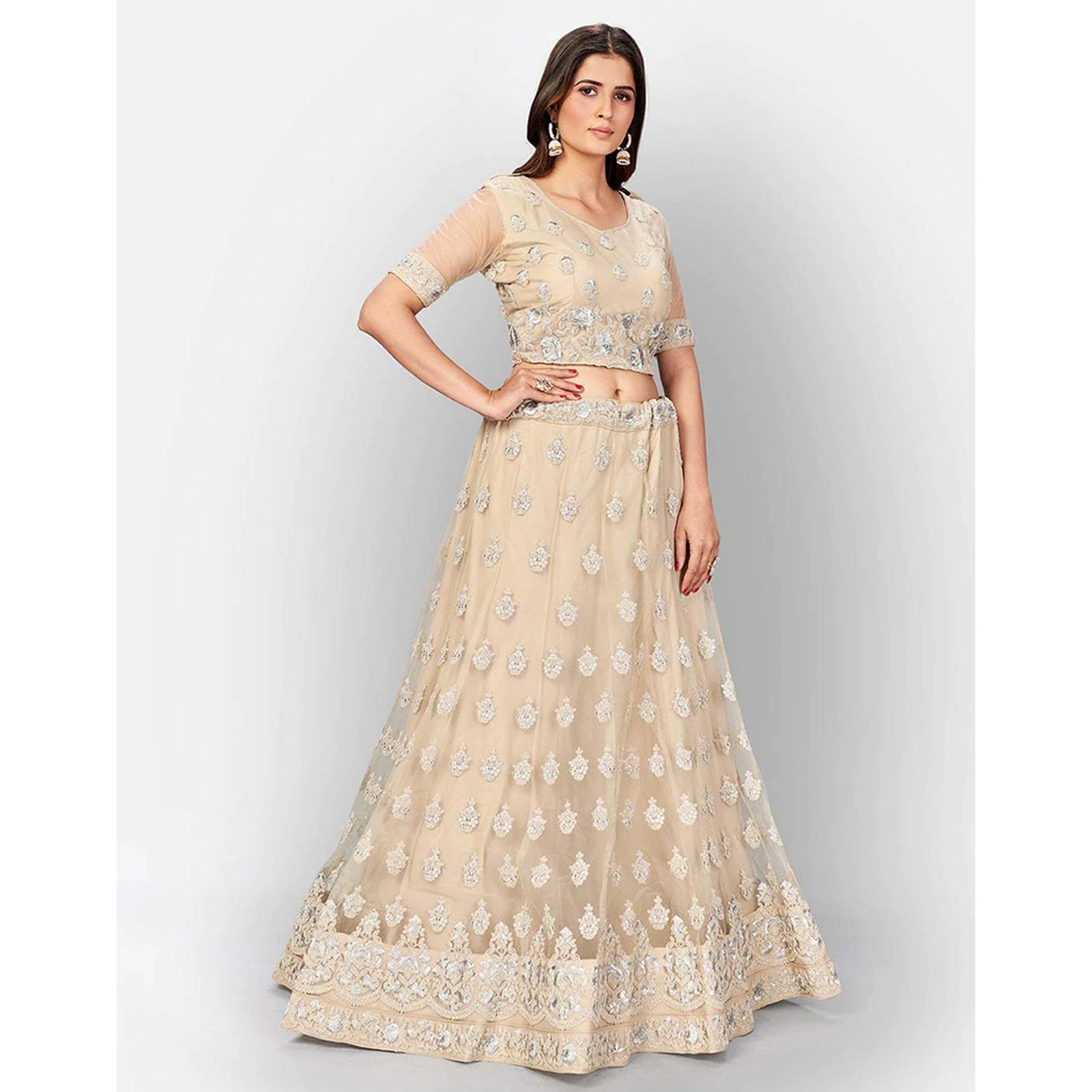 Soft Net Lehenga Choli with heavy Zari and Thread and Embroidery Work ClothsVilla