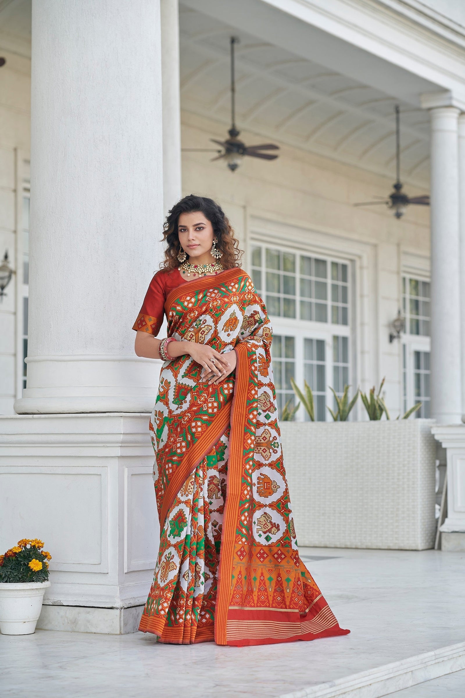 Function Wear White Color Patola Silk Saree Clothsvilla