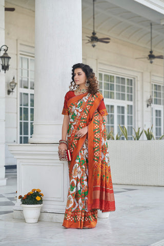 Function Wear White Color Patola Silk Saree Clothsvilla