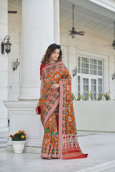 Function Wear Orange Color Patola Silk Saree Clothsvilla Main image