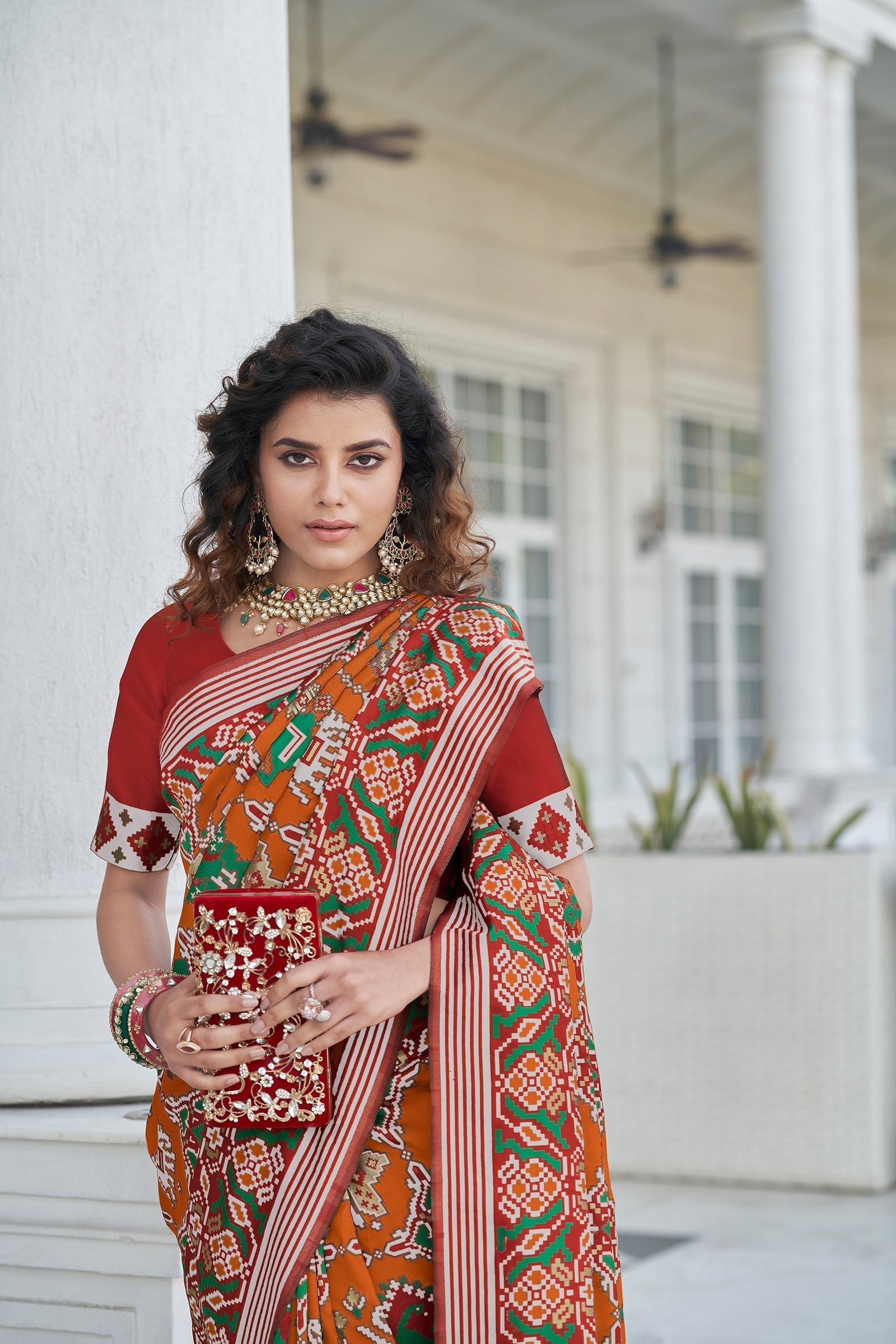 Function Wear Orange Color Patola Silk Saree Clothsvilla