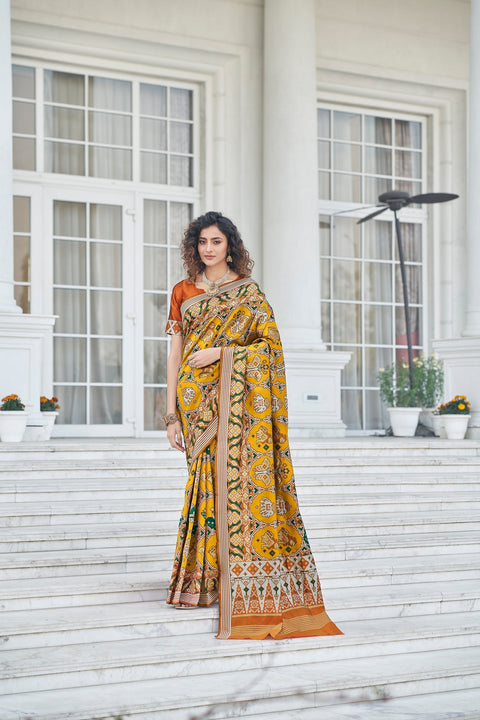 Function Wear Mustard Color Patola Silk Saree Clothsvilla Main image