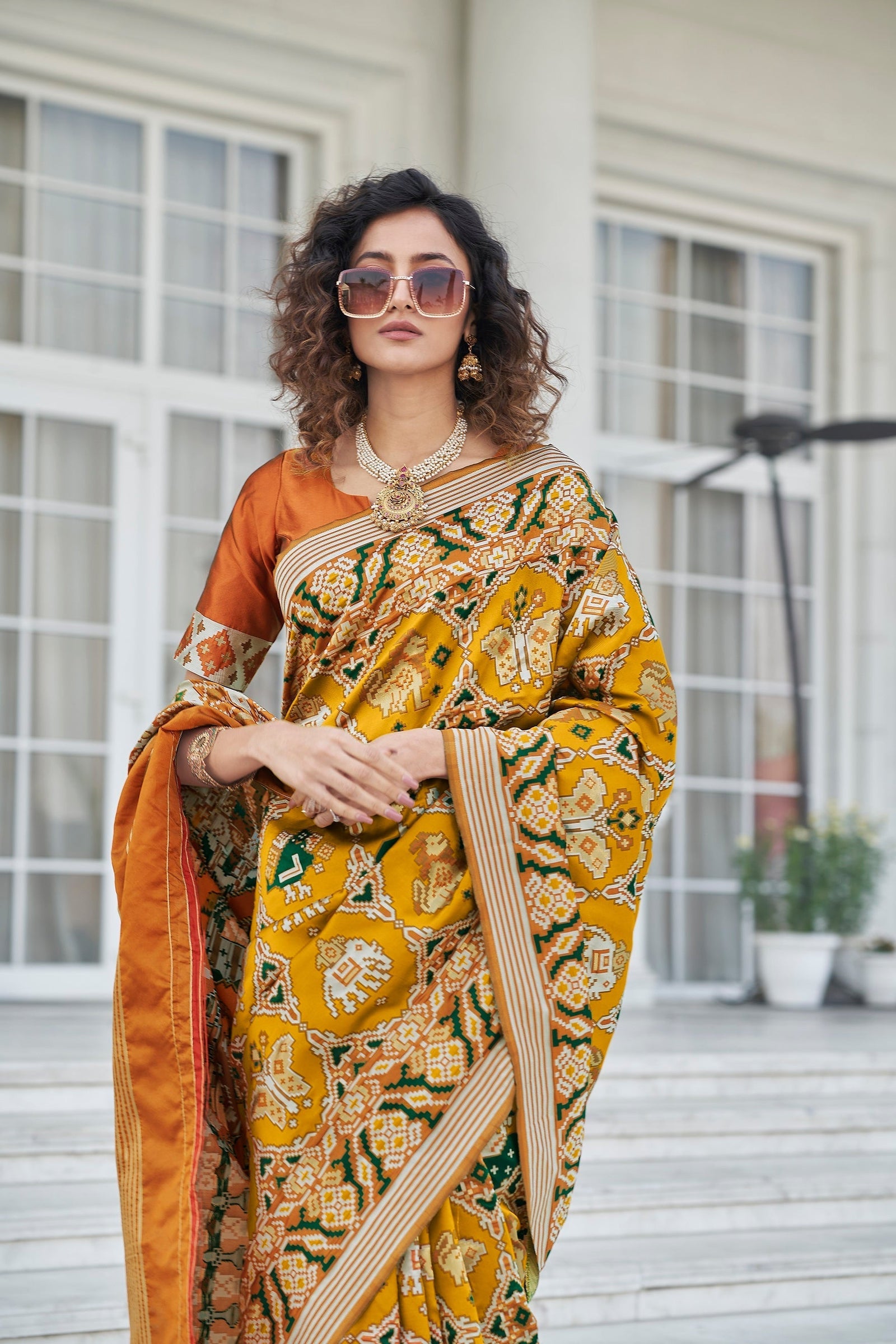 Function Wear Mustard Color Patola Silk Saree Clothsvilla
