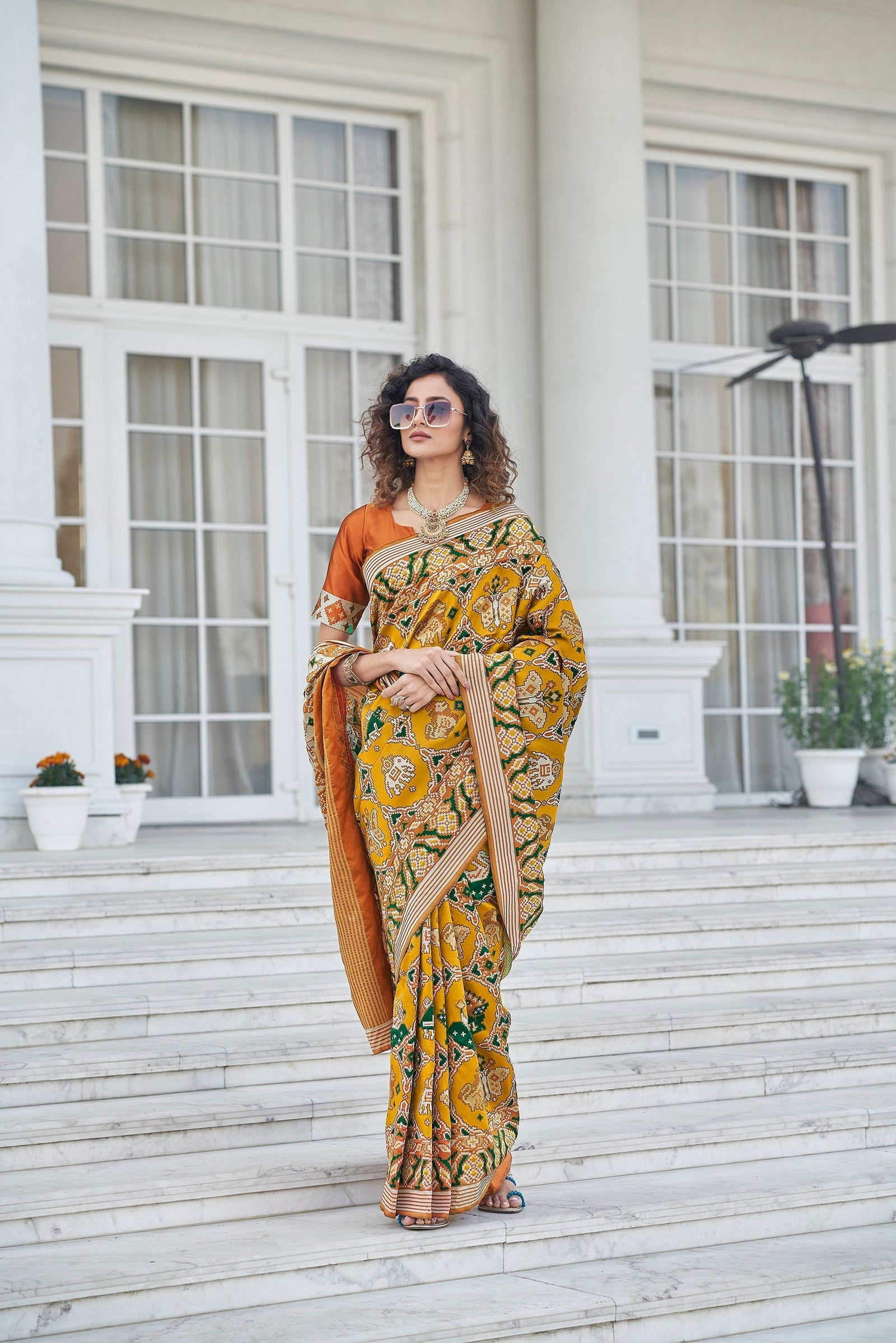 Function Wear Mustard Color Patola Silk Saree Clothsvilla