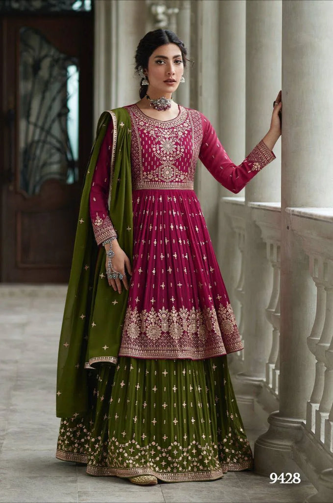 rani pink satin georgette straight palazzo style suit 16106 | Sleeves  designs for dresses, Fancy dress design, Stylish kurtis design