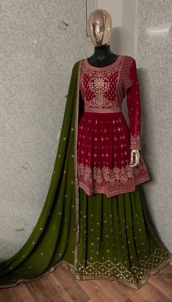 Lehenga Suit Set in Rani Pink with Intricate Embroidery Secondary image