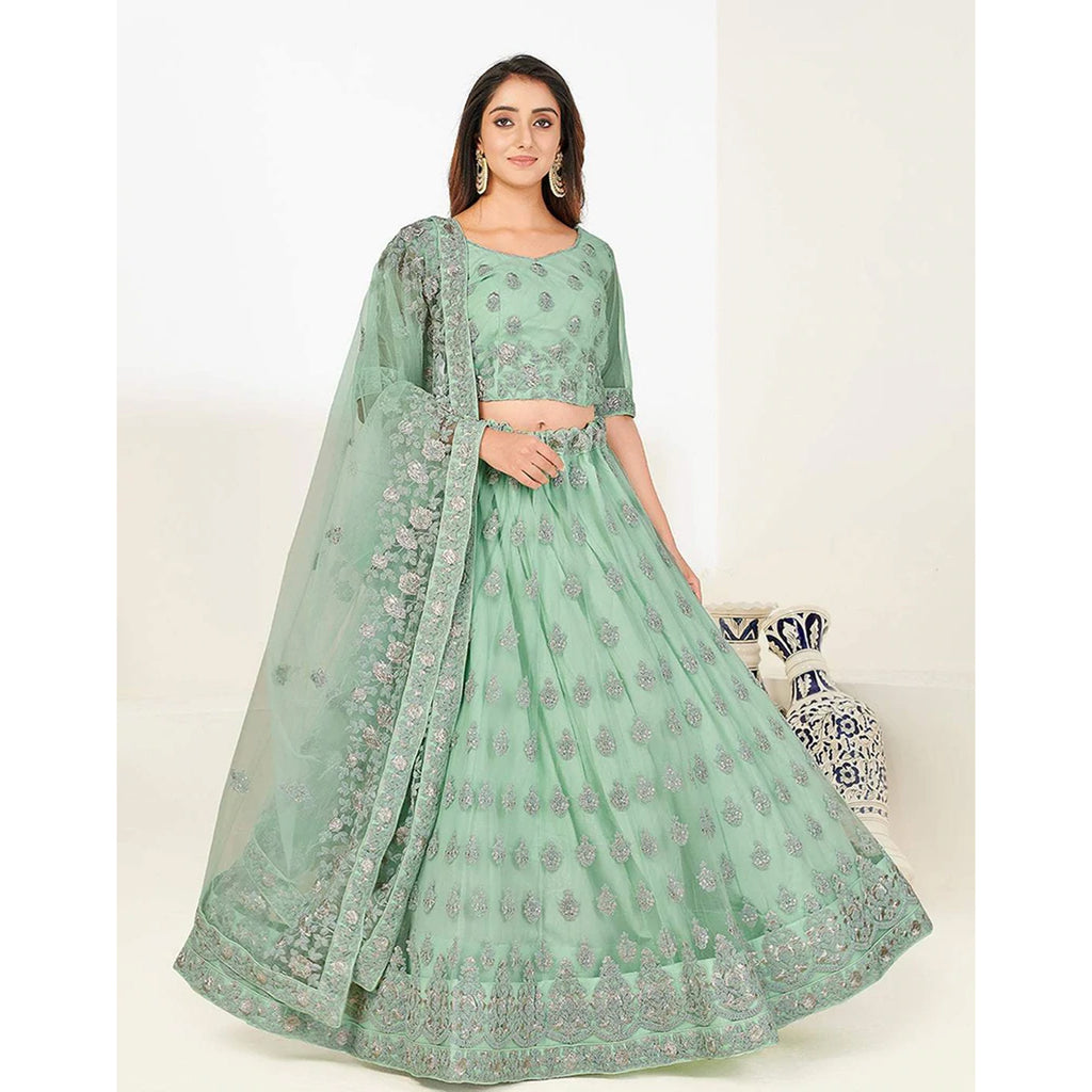 Soft Net Lehenga Choli with heavy Zari and Thread and Embroidery Work ClothsVilla